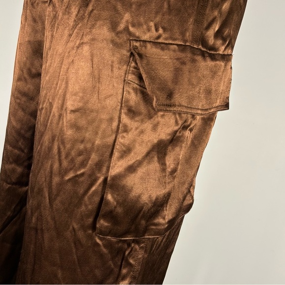 RACHEL ZOE Brown Satin Cargo Pants S - Picture 4 of 10
